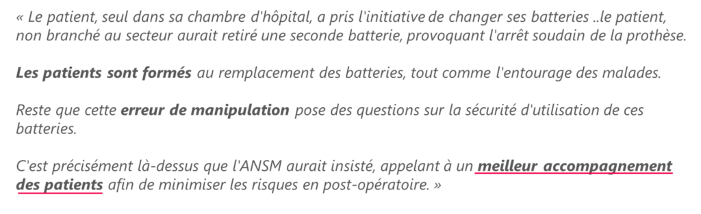 l'utilisateur doit petre formé à l'utilisation d'un dispositif médical compliqué