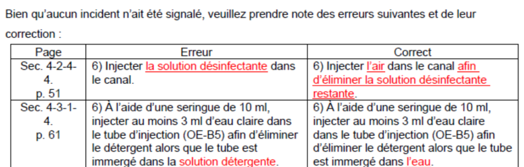 une erreur dans les instructions d'utilisation peut conduire à un dommage patient