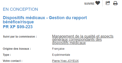 NF XP S99-223 gestion du rapport benefice risque dispositifs médicaux