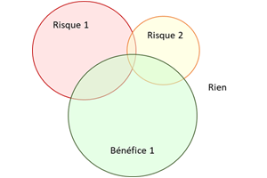 les situations possibles : rien, bénéfice, risque, bénéfice et risque