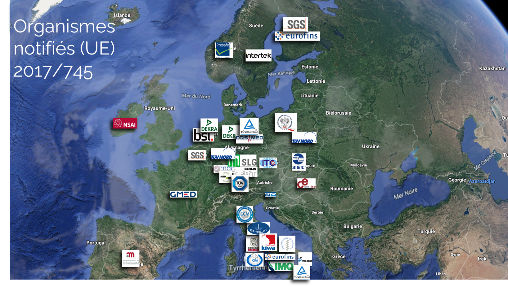 Carte des organismes notifiés en Europe