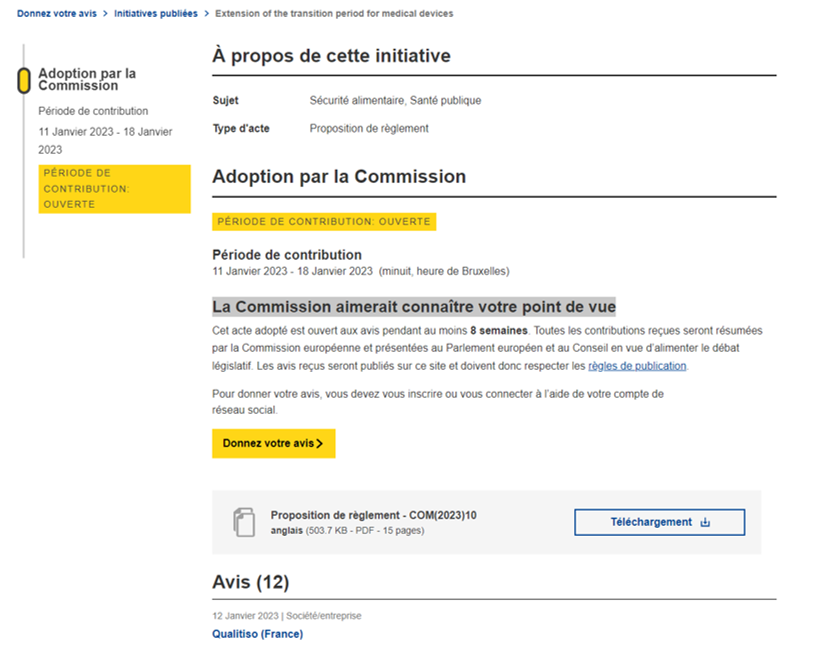 Prolongement des périodes de transition pour les dispositifs médicaux : La Commission aimerait connaître votre point de vue