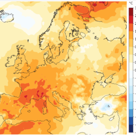 Anomalie de la température moyenne de l'air en surface pour 2022, par rapport à la période de référence 1991-2020