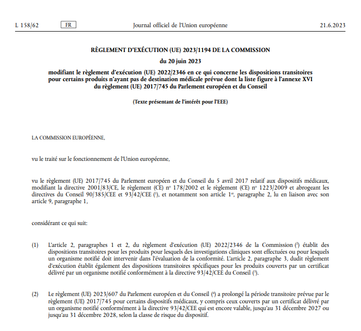 Règlement d'exécution (UE) 2023/1194 : Amendement aux spécifications ...